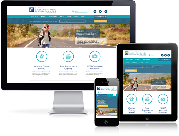 Preview of Charter School Center website on desktop, tablet and mobile